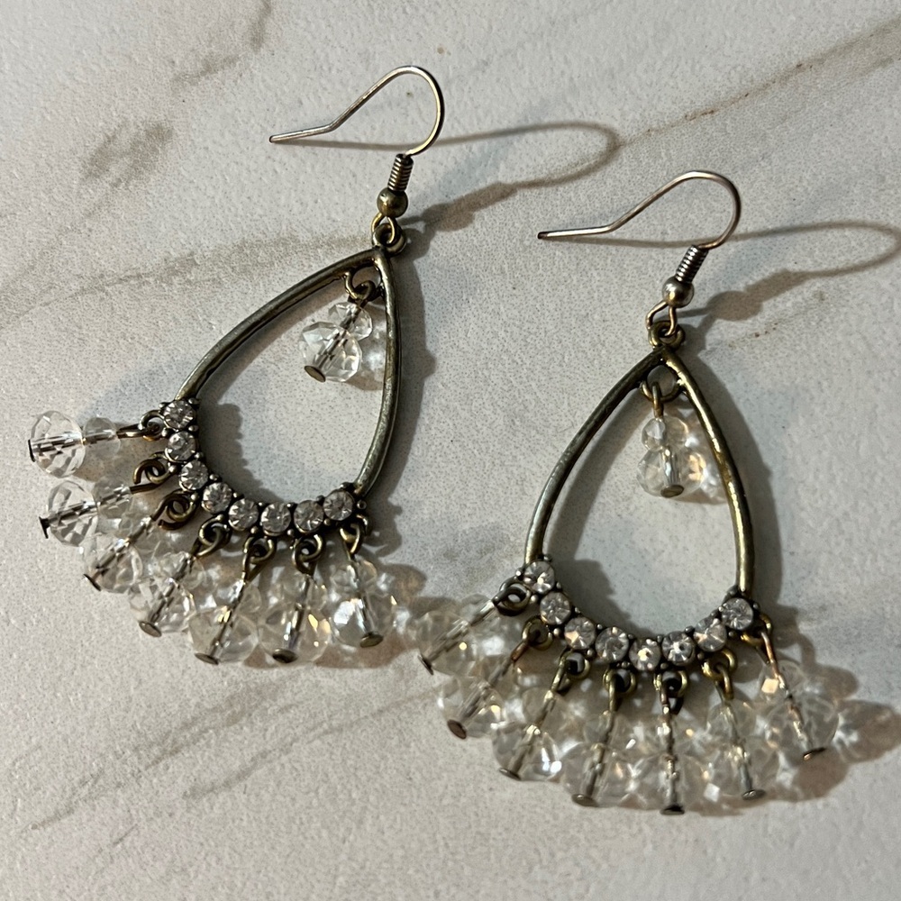 Elegant Vintage Gold and Crystal Teardrop Earrings